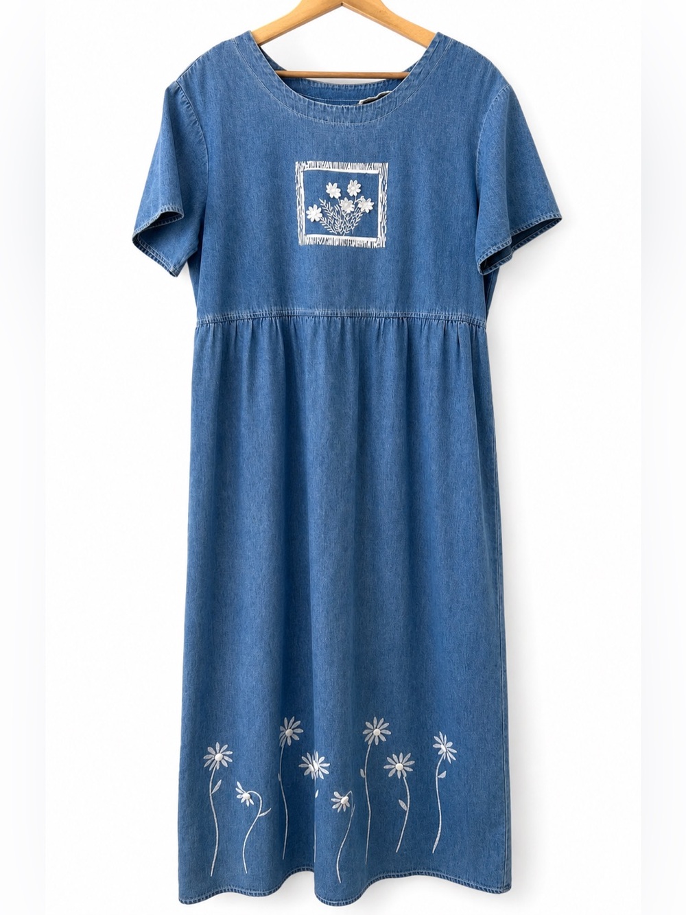 Vintage Maxi Dress Embroidered Daisy Floral Cottagecore Prairie Women’s Large